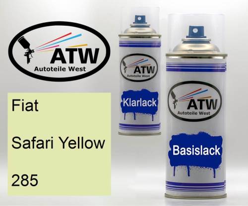 Fiat, Safari Yellow, 285: 400ml Sprühdose + 400ml Klarlack - Set, von ATW Autoteile West.